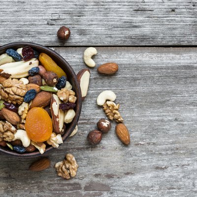 mixed nuts and dried fruits in a bowl