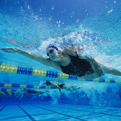 Young Woman Swimming in Pool