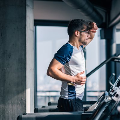 Running on a treadmill on a sunny day.