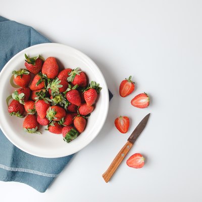 High Angle View Of Strawberries At Table