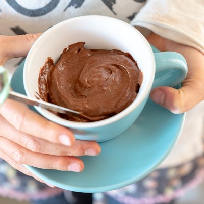 Looking down into cup of avocado chocolate mousse