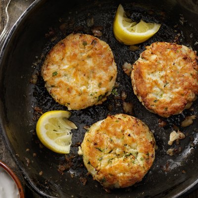 Crispy Golden Crab Cakes in a Cast Iron Skillet