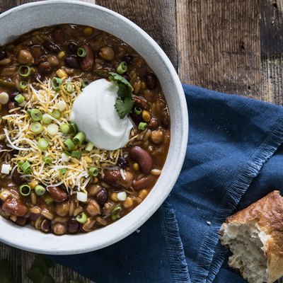 Chili with Grated Cheese and Scallions