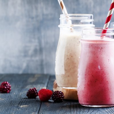 Selection of pink berry smoothies and milkshakes