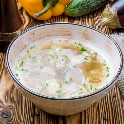 Chicken soup bouillon in a plate