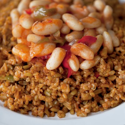 Turkish Food: Bulgur wheat, vegetable and chickpea pilaf.
