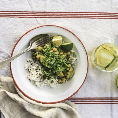 Kale and Zucchini Curry in the Forest, Vertical