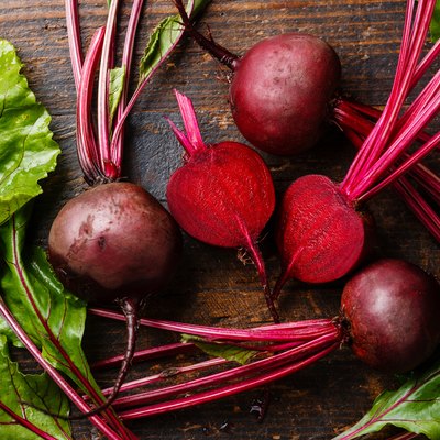 Red Beetroot with green leaves