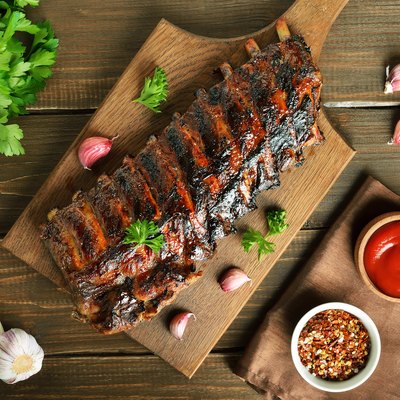 Pork ribs on cutting board