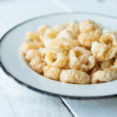 Pork rinds also known as chicharon or chicharrones, deep fried pork skin