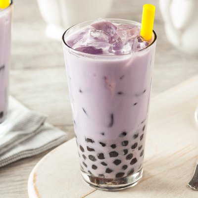 Homemade Taro Milk Bubble Tea with Tapioca