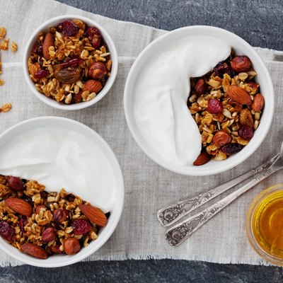Granola or muesli with yogurt, healthy and healthy sweet snacks