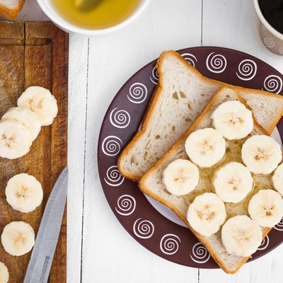 Banana sandwiches with honey in close-up