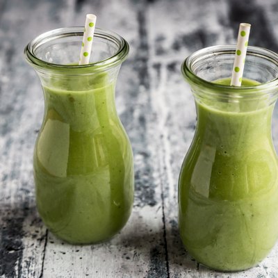 Avocado smoothie, green smoothie with cucumber, apple, celeriac