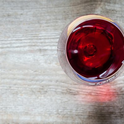 Red Wine In A Wineglass. The Top View