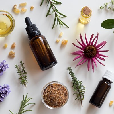Selection of essential oils and herbs