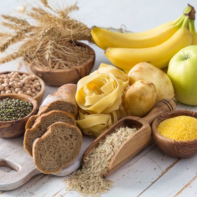 Selection of comptex carbohydrates sources on white background