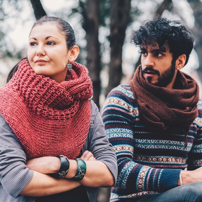 Unhappy couple outside
