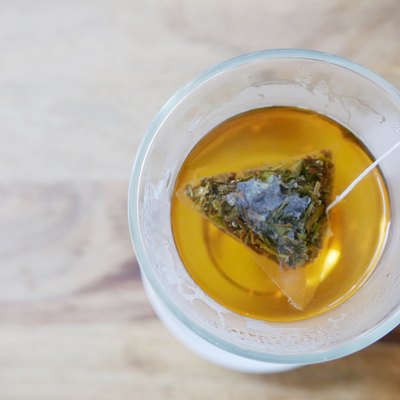 Directly Above Shot Of Green Tea Cup On Table