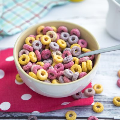 top view bowl of colorful loops cereals for breakfast