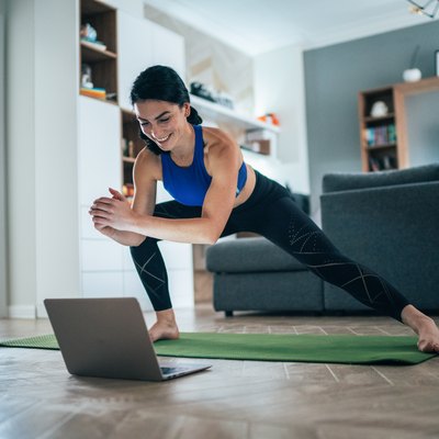Woman working out at home