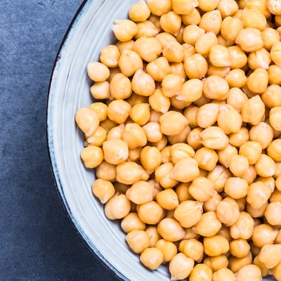 Chickpea in bowl top view close-up.
