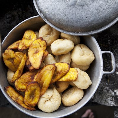 Pot of plantains on stove