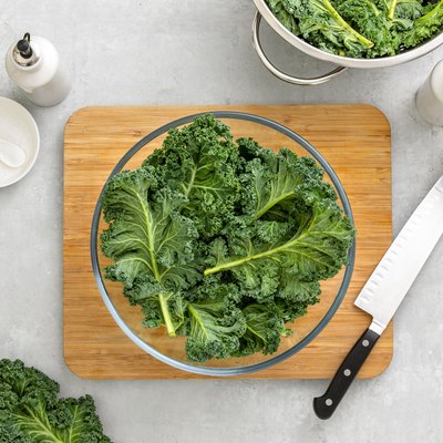Top down view of fresh kale ready for cooking