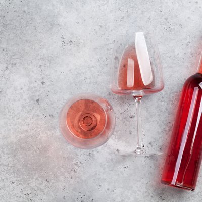 Rose wine bottle and glass