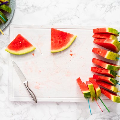 Red seedless watermelon slice popsicles for kids.