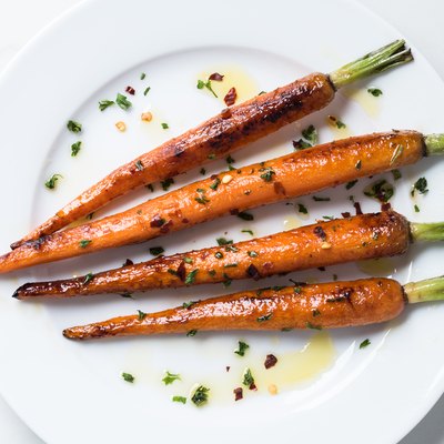 High Angle View Of Carrots In Plate