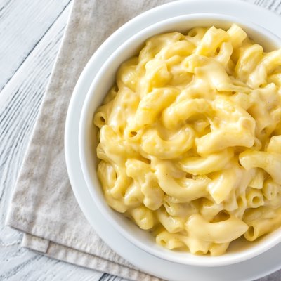 Portion of macaroni and cheese