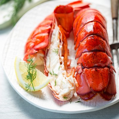 Cooked lobster tails with lemon & dill