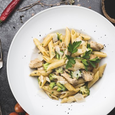 Healthy vegetarian pasta with broccoli and parsley