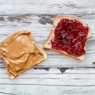 Open Peanut Butter and Strawberry Jelly Sandwich