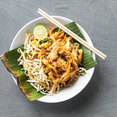 Top view pad thai of thai food noodles style