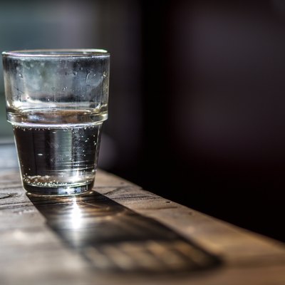 water glass on wooden table