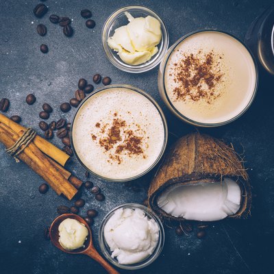 Ketogenic diet concept. Ketogenic latte with coconut oil. High fat diet