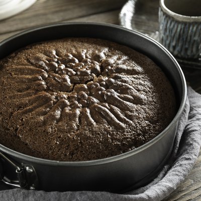 Homemade cake in baking dish
