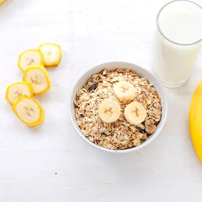 Granola, bananas and a glass of milk
