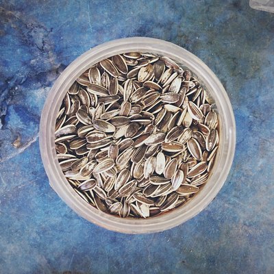 High Angle View Of Sunflower Seeds In Bowl On Table