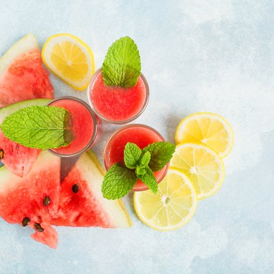 Summer fresh healthy liquid smoothie with watermelon, lemon and mint