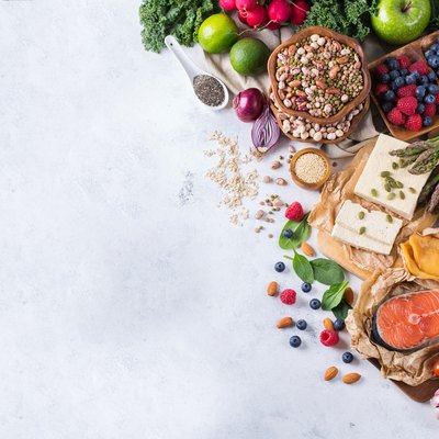 Selection assortment of healthy balanced food for heart, diet