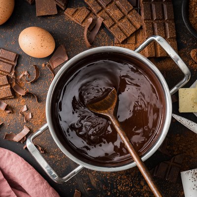 Ingredients for cooking chocolate pastry from above