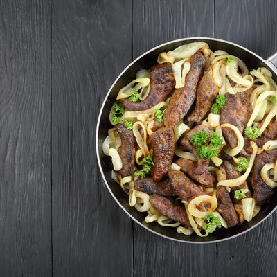 tasty well-cooked fry calves liver pieces