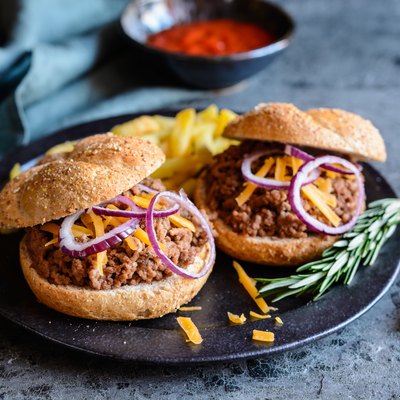 Sloppy Joe sandwich served with French fries