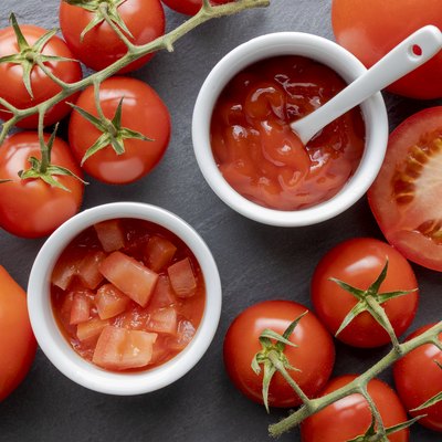 Tomatoes, tomato puree, top view