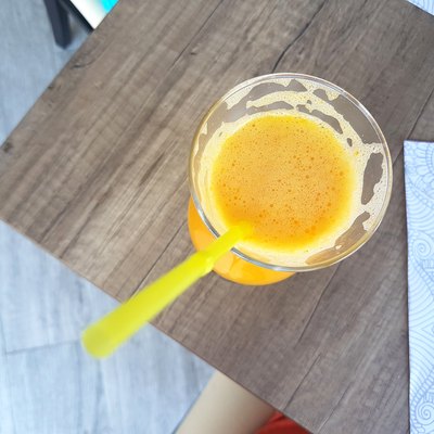 Squashed orange juice - top view - directly above