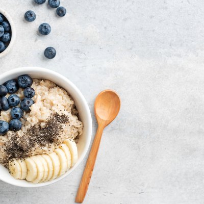 Healthy Breakfast Oatmeal Bowl With Banana, Blueberry