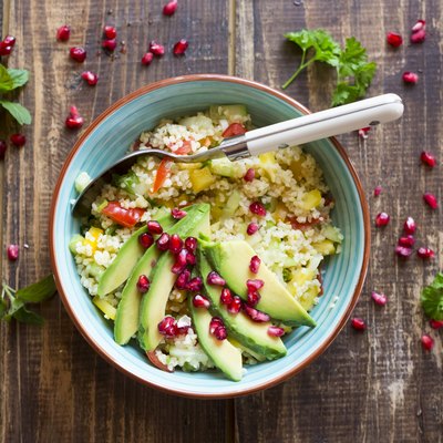 Vegan bulgur salad in bowl